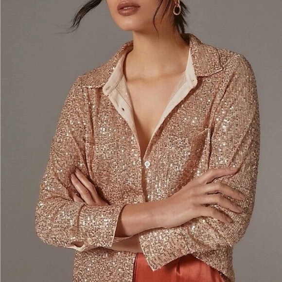 NWT Anthropologie Sequin Top Size Small Petite - Picture 1 of 8